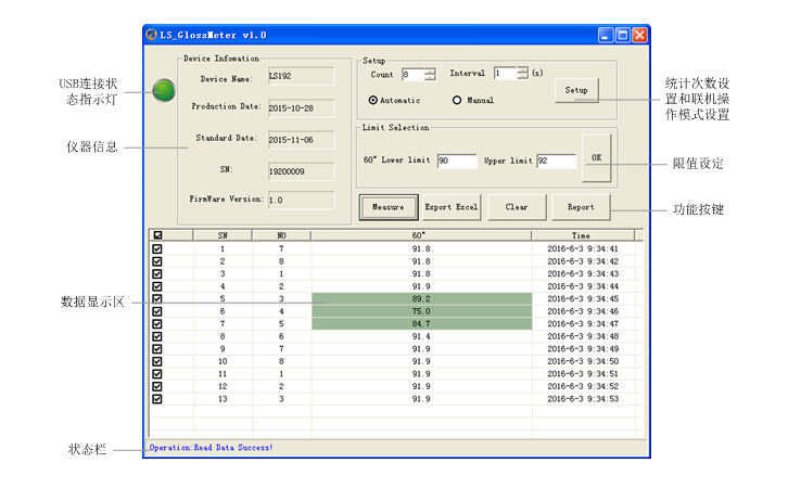 光澤度計的軟件界面 光澤度計的軟件界面