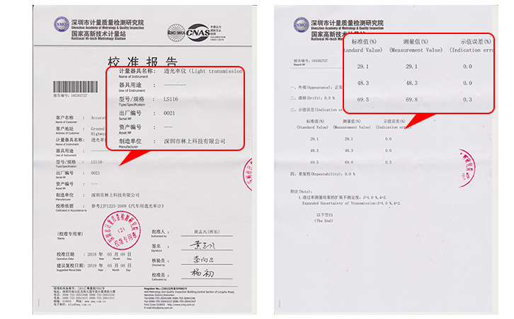 LS116透光率計的國家計量證書